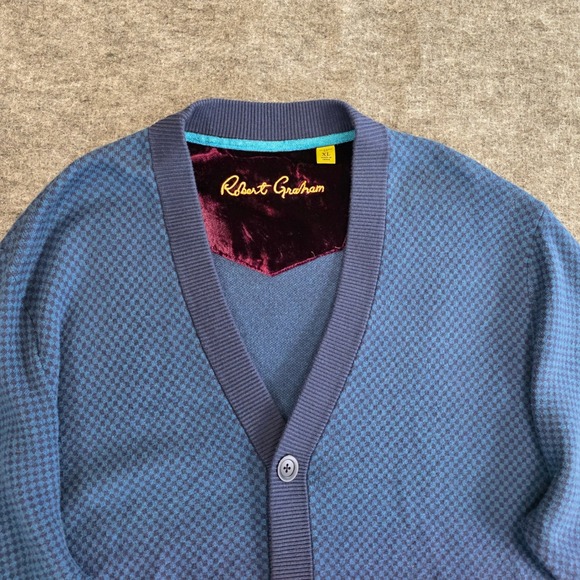 Robert Graham Cardigan Men XL Blue Fade Diamond Knit Button Down Grandpa Sweater - Picture 2 of 14